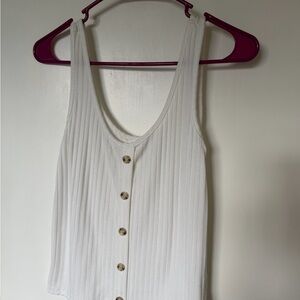 H&M Ivory Ribbed Tank with Button Detail